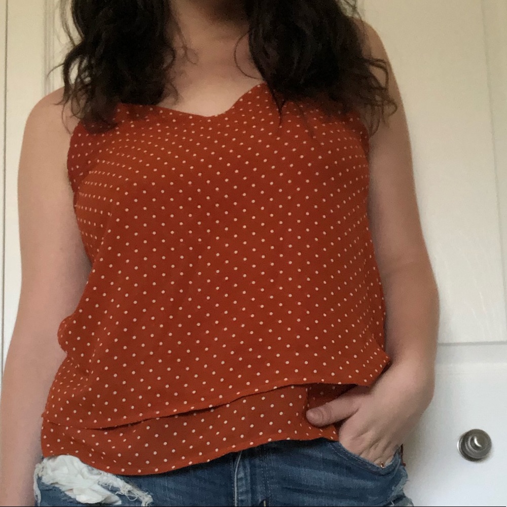 Forever 21 Orange 🍊 and white polka dot tank top